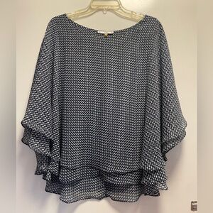 Sioni Blue Dolman Sleeve/Caped Blouse with Tiered Hem